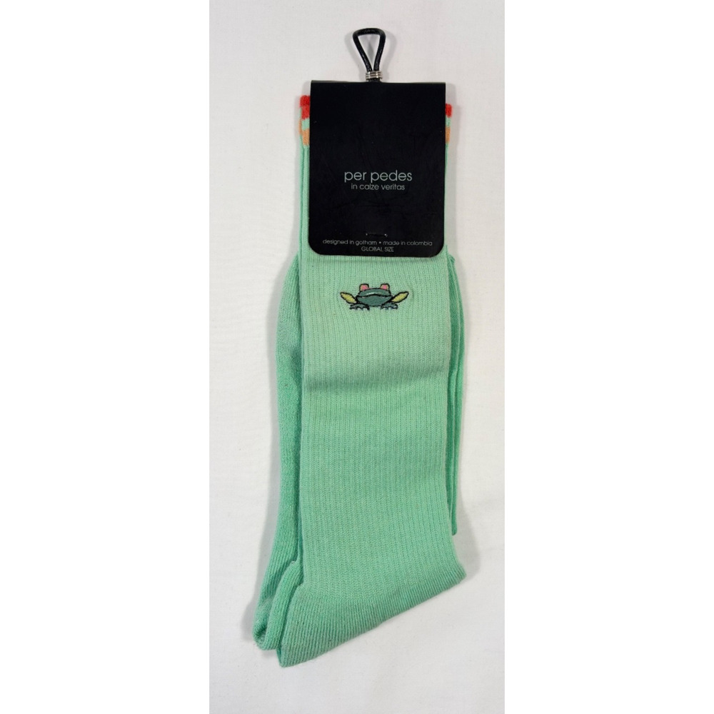 PER PEDES Frog Hop Mint Cotton Dress Socks One Size NEW